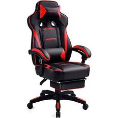 Luckracer Luckracer Gaming Chair with Footrest Office Desk Chair Pu Leather High Back Adjustable Swivel Lumbar Support Reclining Ergonomic Gamers Chair with Footrest Red