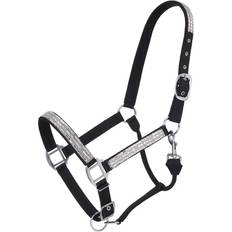 Horse Halters Tough-1 Adjustable Crystal Overlay Nylon Halter Black