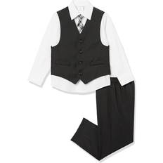 Boys Suits Children's Clothing Van Heusen Boys 4-Piece Formal Suit Set, Vest, Pants, collared Dress Shirt, and Tie, BlackRed Stripe