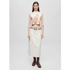 Mid-Rise Seamed Denim Maxi Skirt - White