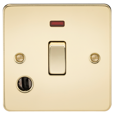 Knightsbridge Flat Plate 20A 1G DP switch with neon and flex outlet polished brass Various