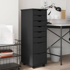 vidaXL grey, Rolling Office with Drawers Pine MOSS Storage Cabinet