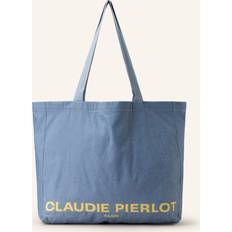 Blue - Women Fabric Tote Bags Claudie Pierlot Womens Bleus Logo-print Oversized Recycled Cotton-blend Tote bag 1 Size