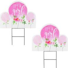 Party Supplies Blue Panda 2 Pack It's A Girl Yard Sign with Stakes, Floral Baby Shower Party Decorations 17 x 13 In