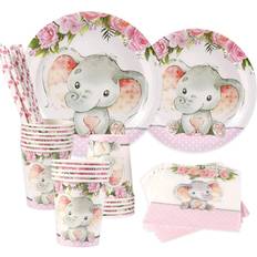 Elephant Baby Shower Serves 24 Pink Elephant Party Supplies Decorations Elephant Baby Shower or Birthday for Little Girl Dinner Plates, Dessert Plates, Cups, Straws and Napkins