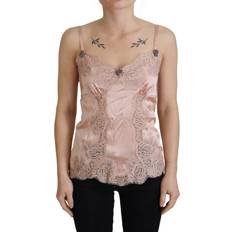 Dolce & Gabbana Pink Satin Lace Roses Tank Top Lingerie IT40