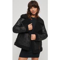 Superdry Women's Faux Shearling Aviator Jacket - Black