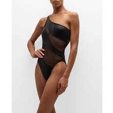 Nylon Swimsuits Norma Kamali Paneled one-shoulder swimsuit black