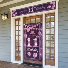 Purple Doorway Party Curtains PAKBOOM Happy 11th Birthday Door Cover Porch Banner Sign Set 11 Years Old Birthday Decoraions Party Supplies for Girls Purple Pink