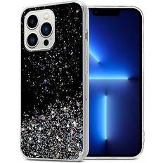 Cadorabo TPU Cover funkelnder Glitter iPhone 13 Pro Max Smartphone Hülle, Schwarz