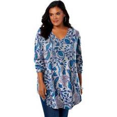 Paisley Clothing Roaman's Plus V-Neck Thermal Tunic by in Heather Folk Paisley Size 42/44 Long Sleeve Shirt