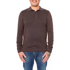 Brown - Women Polo Shirts Vellapais Men's Herringbone Long Sleeve Polo Brown