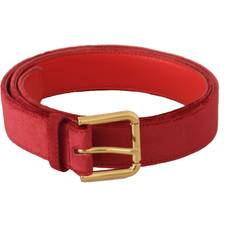 Rot Gürtel Dolce & Gabbana Red Velvet Gold Logo Engraved Metal Buckle Belt