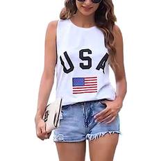 Tops Dailyhaute Women's American Flag Loose Fit Tank Top WHITE