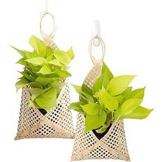 2 Pack small Natural Bamboo Woven Basket Weave Hanging Planters