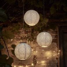 Garden Ornaments Lights4fun 3 White Tyvek Moroccan Hanging Solar Lanterns