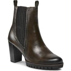 Grün Chelsea Boots Marco Tozzi Damen Chelsea Boots aus Leder mit Absatz, Grün Khaki