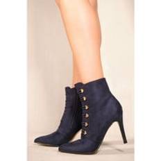 Gold Boots Where's That From 'Blythe' Pointed Toe Mid Heel Ankle Boots With Gold Buttons Navy