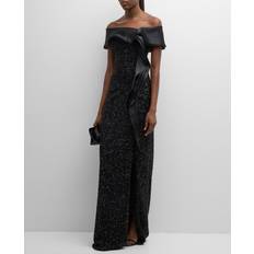 Teri Jon Off-Shoulder Ruffle Column Gown