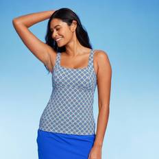 Lands' End Tankinis Lands' End Women's UPF Geo Print Border Underwire Square Neck Tankini Top Blue