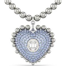 Swarovski Rhodium Charms & Pendants Swarovski Hyperbola pendant, Crystal pearls, Heart, Blue, Rhodium plated