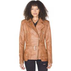 Leather Jackets Infinity Leather Infinity Leather Womens Long Biker Jacket-Quito Tan