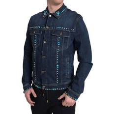 Turquoise Jackets Dolce & Gabbana Blue Denim Turquoise Stones Studded Jacket IT46