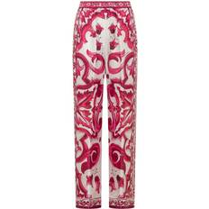 Seide Hosen Dolce & Gabbana Majolica-Print Twill Pants Fuchsia Silk