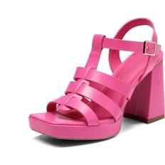 Heeled Sandals Dream Pairs DREAM PAIRS Women's Gladiator Sandals Platform Chunky Heels Sandals, Y2K Strappy Block Heeled Sandals with Adjustable Ankle Strap, Open Square Toe Fisherman T-Strap HOT PINK, 9, SDHS2372W