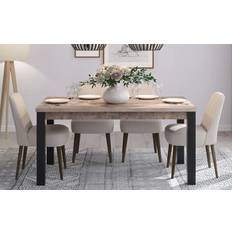 Naturel Tables à manger Trendteam Emile 6 Personnes Mélamine Chêne Brun Tabac Et Noir Mat L160 x P90 x H77 cm Table à manger