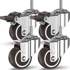 DIY Accessories GBL Heavy Duty Furniture Wheels with 2 Brakes Screws 50mm M10x25mm up to 200KG Pack of 4 No Floor Marks Silent Caster for Furniture Rubbered Trolley