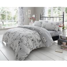 Cotton Bed Linen Smart Living Printed Polycotton Birdie Blossom Duvet Cover Grey