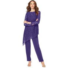 Blue - Women Suits Roaman's Plus Lace Asymmetric Tunic & Pant Set by in Midnight Violet Size W Formal Evening