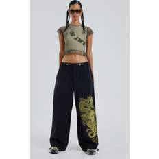 Jaded London Black Military Cargo Pants With Flock Print Black