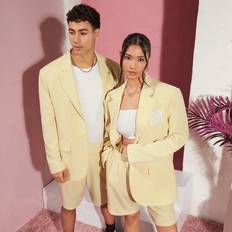 Men - Yellow Suits Shein Loose Fit Men's Woven Leisure Suit - 2pcs/Set