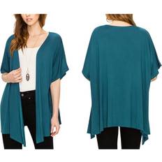 Turquoise - Women Cardigans Women's Short Sleeve Open-Front Loose Kimono-Style Cardigan Teal