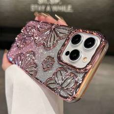 Shein Glitter Electroplating Sparkly Vintage 3d Oil Painting Flower Design Shockproof Tpu Dope Mobile Phone Case For Iphone Models: Iphone 11, Iphone 13, Ip