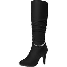 Black - Nubuck High Boots Dream Pairs Platform High Heel Knee High Boots - Black