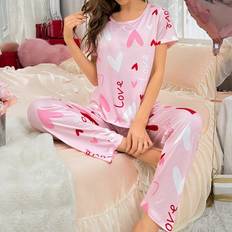 Shein Women Underwear Shein Women'S Milk Silk Pajama Set With Heart Print