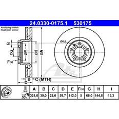 Systèmes de Freinage ATE PowerDisc 24.0330-0175.1 321.0 30,0 5 112.0 mm Ventilé Revêtu À Haute Teneur En Carbone 24.0330-0175.1