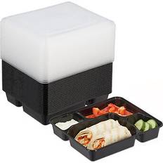 Noir Boîtes alimentaires Relaxdays Meal Prep Container Lot De 24, 4 Compartiments Boîte alimentaire