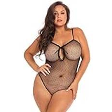 Shapewear & Unterwäsche René Rofé Black, Queen Size Undone See-Through Plus Bodysuit