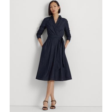 Clothing Lauren Ralph Lauren Denim Surplice Midi Dress Dark Rinse Wash Women's Dress Blue