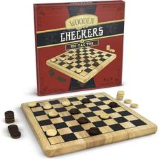 Brybelly Brybelly Wooden Checkers & Tic-Tac-Toe 2-in-1 Game Set Reversible Classic Board Game for Family Game Night with Traditional Wood Finish All Ages