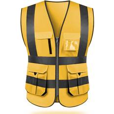 Brown Work Vests Safety Vest work High visibility reflectivemulti pockets workwear waistcoat