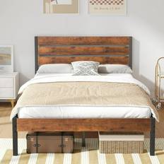 Vecelo Queen Bed Frame with Headboard Rustic