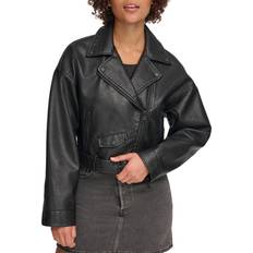 Leather Jackets - Women Levi's Women's Faux Leather Cropped Moto Jacket, Black