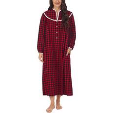 Nightgowns Lanz of Salzburg Cotton Lace-Trim Flannel Nightgown Red Plaid Red Plaid