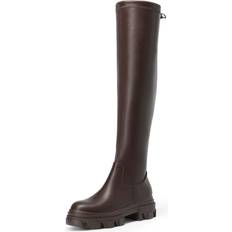 High Boots Dream Pairs Women Over The Knee Patform Thigh High Boots Long Stretch Soft Chunky Lug Sole Fall Boots SDOB222W BROWN/PU