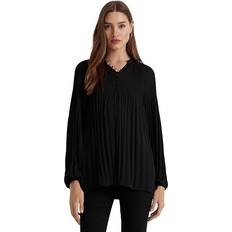 Polo - Women Blouses Lauren Ralph Lauren Pleated Georgette Blouse Polo Black Women's Blouse Black